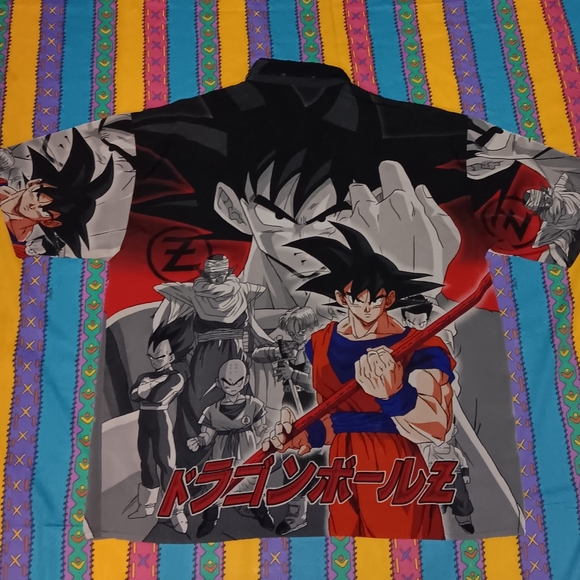2001 Dragon Ball Z Goku GT Camp Button Up All Over Print Shirt Anime Manga - Picture 2 of 6